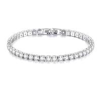 Platinum Plated | Rose Gold Plated | Gold Plated Tennis Bracelet with 925 Sterling Silver Clasp | Sparkling Square 4mm Cubic Zirconia Crystals | For Women Bridal | Gift Boxed (Platinum Plated, 20cm)