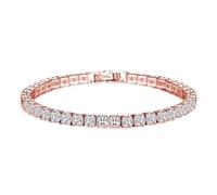 Platinum Plated | Rose Gold Plated | Gold Plated Tennis Bracelet with 925 Sterling Silver Clasp | Sparkling Square 4mm Cubic Zirconia Crystals | For Women Bridal | Gift Boxed (Rose Gold Plated, 18cm)