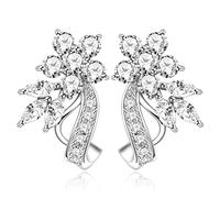 Platinum Plated White Cubic Zirconia Diamond Flower Earrings Studs Wrap Earring Birthday Gifts for Women Girls Y492 (White)