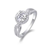 Platinum Ring Bands for Women, Simple Promise Rings Angel Wing with 6.5mm Round Moissanite 1ct PT950 Silver Band Size H 1/2