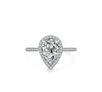 Platinum Ring for Women, Fashion Rings with 3ct Pear Shape Moissanite PT950 Silver Band Size V 1/2