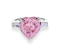 Platinum Ring for Women, Simple Rings with 12mm Heart Lab Created Pink Sapphire and Moissanite PT950 Silver Band Size K 1/2