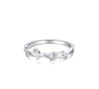 Platinum Ring, Promise Rings for Her Tree Branch Design with Round Lab Diamond PT950 White Gold Band Size L 1/2