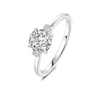 Platinum Rings for Women Simple, Engagement Rings with 1ct Round Shape Lab Created Diamond PT950 Silver Band Size S 1/2