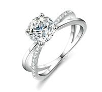 Platinum Rings for Women Simple, Fashion Rings with 1ct Round Shape Lab Created Diamond PT950 Silver Band Size V 1/2