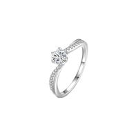 Platinum Rings for Women Simple, Simple Engagement Ring with 0.5ct Round Shape Lab Created Diamond PT950 Silver Band with Moissanite Size L 1/2