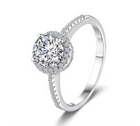 Platinum Rings for Women Simple, Small Engagement Ring 4 Prongs Round with 0.5ct Moissanite Platinum 950 Silver Band Size H 1/2