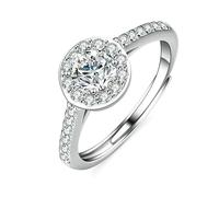 Platinum Rings for Women Simple, Wedding Ring Band with 0.5ct Round Shape Lab Created Diamond PT950 Silver Band Size U 1/2