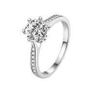Platinum Rings for Women Simple, Wedding Rings 6 Prong 1ct Round Moissanite PT950 Silver Band Size H 1/2