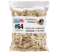 Platinum Rubber Bands Size 64 Heavy Duty 1lb Bag 320 Count, Made in USA, Large Rubber Bands Bulk 3-1/2 x 1/4 Inch Thick Rubberbands Office Supplies Natural Tan, Heavy Duty Elastic Bands #64