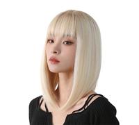 Platinum Short Straight Bob Wigs Blonde Gradient Natural Synthetic Wig for Women with Bangs Parties