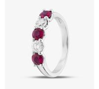 Platinum Silver 0.82ct Brilliant Cut Ruby & 0.40ct Diamond Five Stone Ring 32707 N