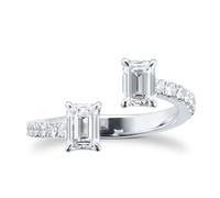 Platinum Toi et Moi 1.20cttw Emerald Cut Ring With Diamond Set Shoulders - Ring Size L