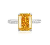 Platinum Wedding Bands for Women, Vintage Engagement Ring with 8X10mm Rectangle Citrine and Moissanite PT950 Silver Band Ring Size H 1/2