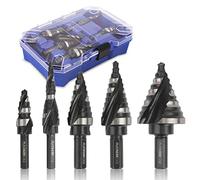 PLATINUMEDGE Step Drill Bits Set, 5 Pieces SAE, High Speed Steel Step Bits with 50 Total Step Sizes, Double Flute Cutting Blades, Nitride Black Coating and Polished