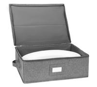 Platter Storage Case, China Storage Containers Hard Shell 17" x 13" x 6", 5 Felt Dividers Included, Structured Top and Stackable (Linen Grey)