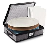 Platter Storage Case, Fine China Storage Containers Hard Shell, Quilted and Stackable 16”x 12.5”x 3.5” Platter Storage Container with Zipper, Handles and Felt Dividers for Moving and Seasonal Storage