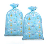 Plauthus 2 Pcs Large Baby Gift Bag, 56” Jumbo Gift Bag with Tag, Animals-Giraffe, Elephant, Owl and Hot Air Balloon, Large Gift Bag for Boys’ Baby Shower, Birthday (Baby-Blue)