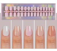 Plauva Square Nails Short XS 5 Colors Soft Gel Nails Long Lasting 150 Pieces Natural False Nails for Nail Decoration 15 Sizes