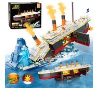 PLAXSOON 2 in 1 Titanic Building Set with Lights, 1935 PCS Titanic Ship Mini Building Block Kit with Glacier Display Stand, Home Decor Ship Model Birck Toy Gift for Adults Teens Boys Girls 12+
