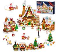 PLAXSOON Christmas Gingerbread House Village Mini Building Set with Lights, 1955 PCS Holiday Village Building Block Toy with Xmas Tree Train Santa for Home Decor, Gift for Adults Kids Girls Boys 14+
