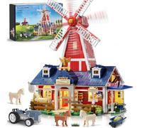 PLAXSOON Farm Building Set with LED Light, Farm Life House Building Block for Adults, House Construction Model, Building Toy Gift for Adults Teens Kids Boys Girls 6+