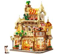 PLAXSOON Flower Bakery Coffee House Building Set with Lights, City Cafe Baking House Display Model Toy, 1289 PCS Modular Construction Building Blocks Kit Home Decor, Gift for Adults Teens Girls 6+