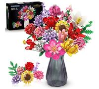 PLAXSOON Flower Bouquet Building Set, 1464 PCS Botanical Collection Building Block Toy, Rose Sunflower Home Plant Decor, 18 Flowers Models Birthday Gift for Adults Women Kids Boys Girls 8 9 10 11 12+