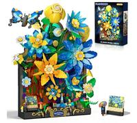 PLAXSOON Starry Night Flower Wall Building Set with Lights, Botanical Collection Famous Painting Artwork Building Block with Butterfly, 1008 PCS Home Wall Decor for Adults Girls 10+