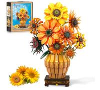 PLAXSOON Sunflower Building Set with Lights Vase Base, Flowers Botanical Collection Building Block for Adult Women Girls 12+, Gift for Mothers Day, 1180PCS Art Bouquet Bonsai Plant Building Kit