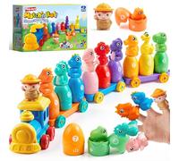 Play-Act Montessori Toy for Toddler,Educational Dinosaur Train Toy for Kids | Train Set for Counting Stacking Matching Sorting with 9 Dinosaur Figures & 1 Farmer, Toddler Toys for 1-4 Year Old Kids Gifts