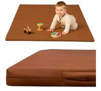 Play and Sprout Premium Large Vegan Leather 1.4 Inch Thick Padded Baby Play Mat - Soft, Cushioned, Non-Toxic, and Easy to Clean, Brown, Large Size, Faux Leather Playmat (48" x 48")