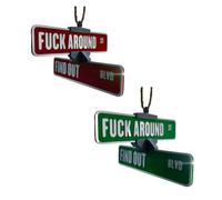 Play Around and Find Street Sign Hangers, Fun Car Hanger Corner Sign Rearview Mirrors, 3D Printed Warning Signs for Cars and Trucks, 3D Printed Home Decor.(Deep Red+Green)