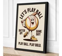 Play Ball Game Day Retro Canvas Wall Art Print 18x12 Inch (46 x 30 cm)