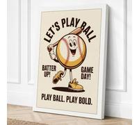 Play Ball Game Day Retro Canvas Wall Art Print 30x20 Inch (76 x 51 cm)