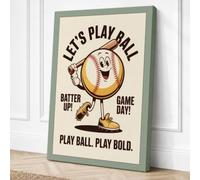 Play Ball Game Day Retro Canvas Wall Art Print 30x20 Inch (76 x 51 cm)