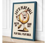 Play Ball Game Day Retro Canvas Wall Art Print 30x20 Inch (76 x 51 cm)