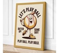 Play Ball Game Day Retro Canvas Wall Art Print 30x20 Inch (76 x 51 cm)