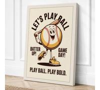 Play Ball Game Day Retro Canvas Wall Art Print 30x20 Inch (76 x 51 cm)