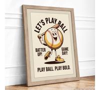 Play Ball Game Day Retro Framed Wall Art Print A2 (59.4×42cm) Oak, Wall Decor for Living Room, Bedroom, Office & Home, Ready to Hang, Art Gift