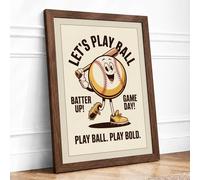 Play Ball Game Day Retro Framed Wall Art Print A3 (42×29.7cm) Walnut, Wall Decor for Living Room, Bedroom, Office & Home, Ready to Hang, Art Gift
