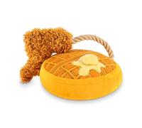 Play Barking Brunch Chicken and Woofles Plush Dog Toy - Durable, Eco-Friendly Squeaky Toy - Double-Stitched, Machine Washable - Fun Waffle-Inspired Design for Small to Large Dogs