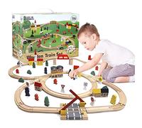 Play Build Wooden Train Set For Kids - 100 Piece Complete Toddler Train Set - Interactive Play & Learn Set - Creative Wooden Train Track Design - Premium Quality - Ages 3+