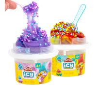 Play-Doh ICY 2-Pack Rainbow Cherry & Tie-Dye Blue Raspberry Scents Includes Mini Spatula and Fun Mix-Ins Cool Sensory Toys Gifts for Kids Tween