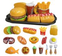 Play Food Toy Set for Kids Kitchen, Pretend Removable Fast Food Playset Cutting Toy with Hamburger ＆ French Fries Combo, Role Play Educational Kitchen Toy for Boys or Girls