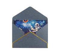 Play Football Galaxy Space Printed Pearl Paper Greeting Card, Black - Folded Blank Cards with Gold Trim for Weddings, Birthdays, Christmas