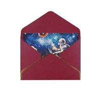 Play Football Galaxy Space Printed Pearl Paper Greeting Card, Dark Red - Folded Blank Cards with Gold Trim for Weddings, Birthdays, Christmas