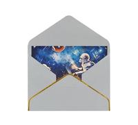 Play Football Galaxy Space Printed Pearl Paper Greeting Card, Light Grey - Folded Blank Cards with Gold Trim for Weddings, Birthdays, Christmas
