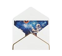 Play Football Galaxy Space Printed Pearl Paper Greeting Card, White - Folded Blank Cards with Gold Trim for Weddings, Birthdays, Christmas