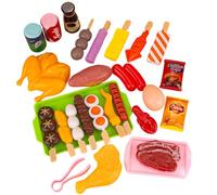 Play Grill Food Set, 27Pcs Realistic Plastic BBQ Toys, Educational Kitchen Accessories for Toddlers, Pretend Cooking